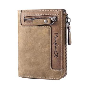 Imagem de Carteira Masculina Retrô De Couro PU Multifuncional Com Zíper, Porta-M