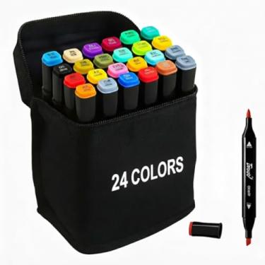 Imagem de Canetinhas Touch Ponta Dupla 24 Cores com Estojo – Marcadores Artísticos para Lettering, Desenho, Colorir, Escola e Escritório