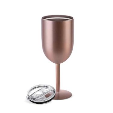 Imagem de Taça Térmica 450ml Inox Parede Dupla – Tampa Antivazamento para Gin, Vinhos e Drinks, Ideal para Praia, Piqueniques e Viagens (Rose)
