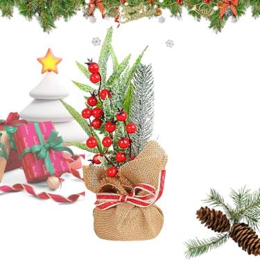 Imagem de Árvore de Natal minúscula,Árvore de Natal de mesa | Árvore de natal em miniatura com agulhas de pinho frutas vermelhas,Decoração estética de árvore de Natal para lembrancinha de feriado para mesa