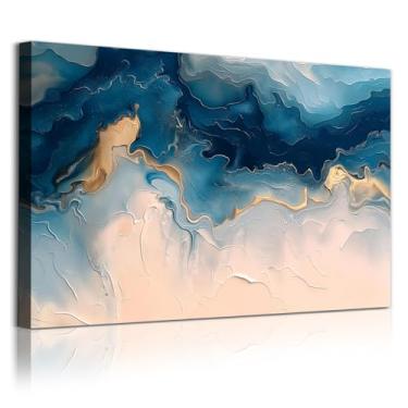 Imagem de Arte de parede em tela abstrata oceano azul e dourado imagens de mármore pintura de onda do mar impressão costeira moderna arte de praia abstrata azul paisagem marítima arte de parede pôster de