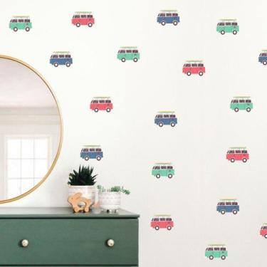 Imagem de Adesivo de Parede Carrinhos Kombi Decoração Meninos carros coloridos -