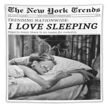 Imagem de Arte de parede de jornal vintage preto e branco I Love Sleeping Tapeçaria retrô New York Times Feminista Magazine tapeçaria de parede para casa quarto dormitório bar carrinho decoração de parede 152