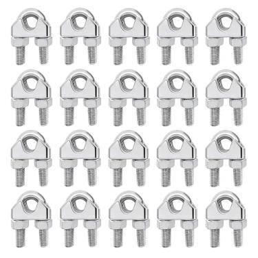 Imagem de Clipe de corda de arame, prendedor de corda Luckkyme, 20 peças, aço inoxidável, cabo de arame M6 de 1/4"