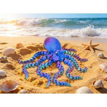 Imagem de Polvo articulado impresso em 3D, modelo de lula totalmente possível com tentáculos móveis (azul-marinho 16,69 cm)