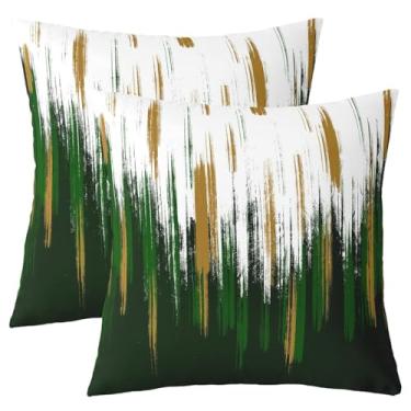 Imagem de Conjunto de 2 capas de almofada verde escuro 45,7 x 45,7 cm, pintura a óleo, abstrata, verde, branco, amarelo, pinceladas, graffiti, arte, fronha, para cama, sofá, elegante, vintage, decoração de casa