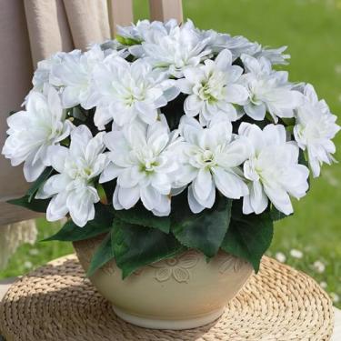 Imagem de VIERENA 8 pacotes de flores artificiais de dália para decoração de primavera e verão, flores de seda que não desbotam, arranjo de plantas para casa, jardim, varanda, casa de fazenda (branca)
