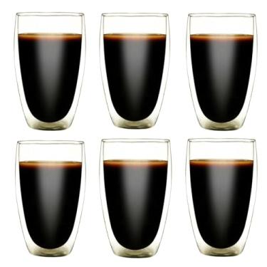 Imagem de Jogo Com 6 Copos De Vidro Com Parede Dupla em Borossilicato Para Café Chá Bebidas Resistente, Suporta Altas e Baixas Temperaturas, Não Queima as Mãos 470ml
