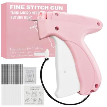 Imagem de Pistola de costura para roupas, fixador de roupas rápido, kit de costura inclui 1.500 fixadores pretos e 1.500 fixadores brancos e 6 agulhas, pistola de etiquetagem (rosa)