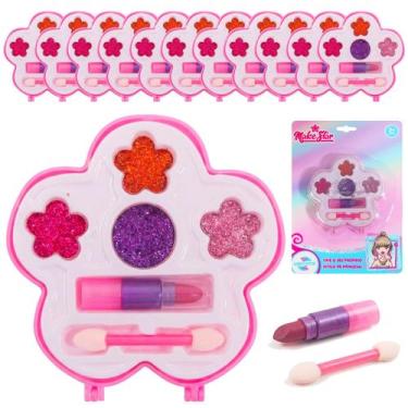 Imagem de Kit 20 Florzinha Estojo De Maquiagem Infantil Sombra Batom Atacado Pre