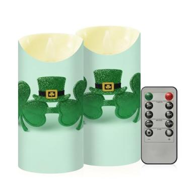 Imagem de Wassud Pacote com 2 trevos e chapéus velas sem chama com controle remoto, velas realistas cintilantes com temporizador, velas decorativas para Natal, casamento, festa, decoração de casa média