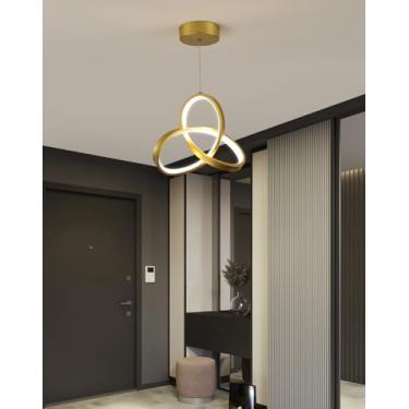 Imagem de Luminária pendente LED moderna de 22 cm, com controle remoto e regulagem de intensidade, ideal para cozinha, sala de jantar, escritório ou bar. Altura ajustável (dourada).
