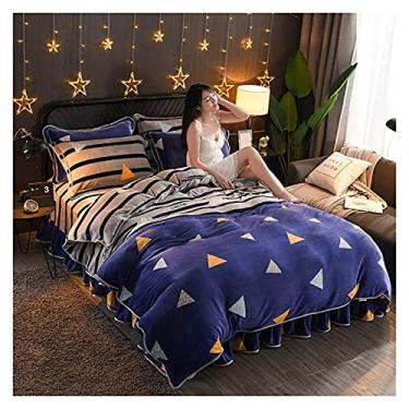 Imagem de Conjunto de capa de edredom de inverno, lençol de cima, macio, quente, flanela, grosso, tamanho duplo, sem rugas e resistente a manchas (C completo)
