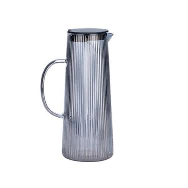 Imagem de x3anggyt5 Jarro de água com listras verticais de vidro chaleira fria resistente ao calor grande capacidade jarro de água para casa suco bebida garrafa de chá jarra de chá gelado (cinza)