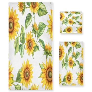 Imagem de xigua Conjunto de toalhas de banheiro girassóis macio absorvente 3 peças toalha de banho toalha de mão toalhas decorativas para banheiro, academia, hotel, praia, piscina