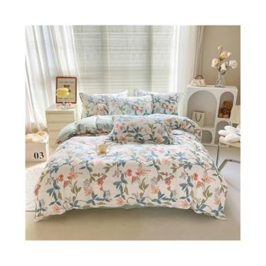 Imagem de Conjunto de capa de edredom de algodão com 3 peças, estampa floral elegante, tecido macio e amigo da pele para jogo de cama solteiro solteiro (150 x 200 cm)