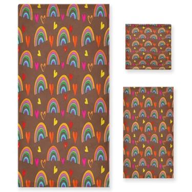 Imagem de xigua Conjunto de toalhas de banheiro coloridas arco-íris absorvente macio 3 peças toalha de banho toalha de mão toalhas decorativas para banheiro, academia, hotel, praia, piscina