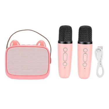 Imagem de Naroote Mini Brinquedo de Máquina de karaokê Infantil, Microfone de karaokê Com Microfones Sem Fio Duplos, Alto-falante Portátil para Jogos de Festa Em Viagens Ao Ar Livre Em Casa, (PINK)