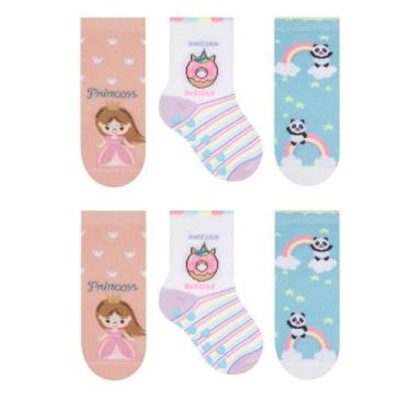 Imagem de Kit 3 pares de meias Bebê Antiderrapante Menina Selene 1330, Rosa, 17/