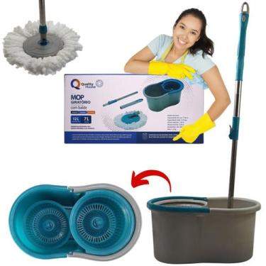 Imagem de Mop De Cozinha Redondo Rodo Esfregão Microfibra Limpa Chão Com Balde G