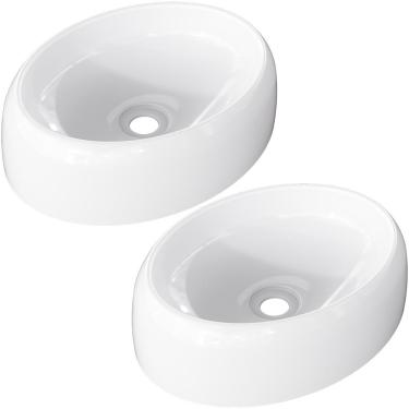 Imagem de Kit 02 Cubas de Apoio Oval Para Banheiro Lavabo C01 Capri O39 Branco - Lyam Decor