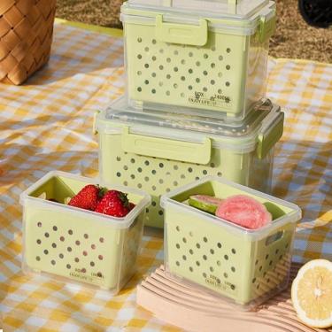 Imagem de Kit 5 Potes Hermeticos Organizador Geladeira Escorredor Interno Marmita Fitness Plastico Tampa Trava