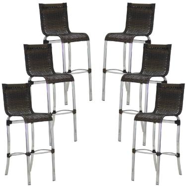 Imagem de Conjunto De 6 Banquetas Haiti Em Alumínio Para Cozinha Trama Pedra Ferro