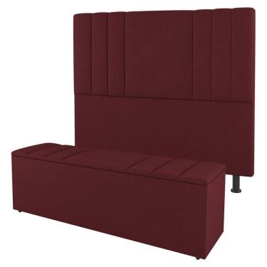 Imagem de Cabeceira E Baú Cama Box Queen Size Grace 160cm Suede Bordô