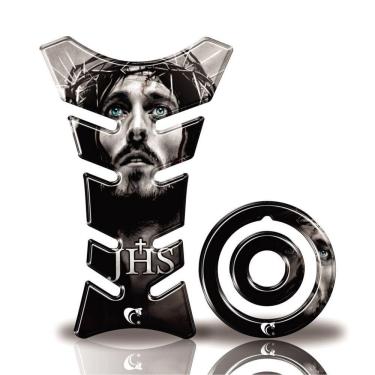 Imagem de Kit Protetor Tanque Adesivo Moto Yamaha Factor 125/150 Até Ano 2016 Cristo Jesus Preto