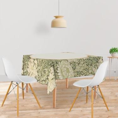 Imagem de Toalha De Mesa Quadrada Tecido Oxford Círculo Bege e Dourado Floral -1