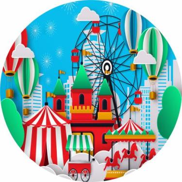 Imagem de Painel de Lona Redondo Parque de Diversões Balões e Fogos - Fabrika De
