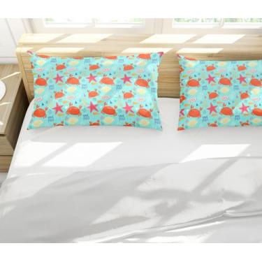 Imagem de Par de Fronhas Estampadas Caranguejos e Estrelas do Mar Turquesa 50x70