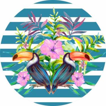 Imagem de Painel de Lona Redondo Tucanos Tropicais - Fabrika de Festa, 100x100cm