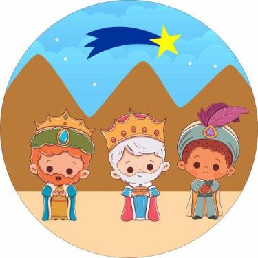 Imagem de Painel de Lona Redondo Três Reis Magos Cute - Fabrika de Festa, 150x15