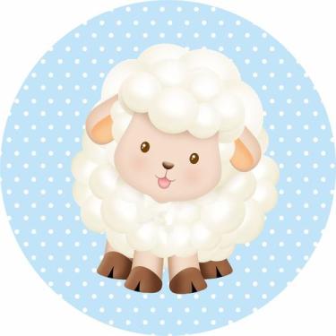 Imagem de Painel de Lona Redondo Ovelhinha Azul Fundo Poa - Fabrika De Festa, 10