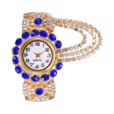 Imagem de Relógio De Pulso De Quartzo Com Bracelete Ajustável De Strass Para Mul