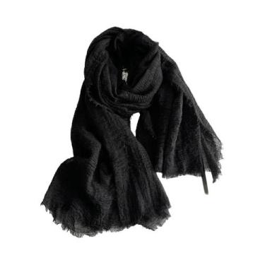 Imagem de Cachecol Longo Monocromático Retro Para Mulheres, Cor Sólida, Comprime