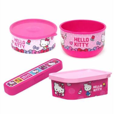 Imagem de Kit Volta As Aulas Hello Kitty Potes E Estojo Porta Lanches - - Potte,
