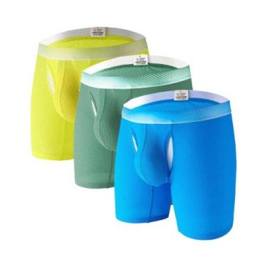 Imagem de Cuecas Boxer Masculinas De Malha Respirável Com Perna Longa, Roupa Ínt