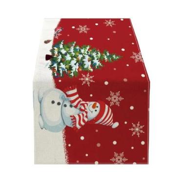 Imagem de Caminho De Mesa De Natal Com Tema De Papai Noel Em Tecido Macio Para D