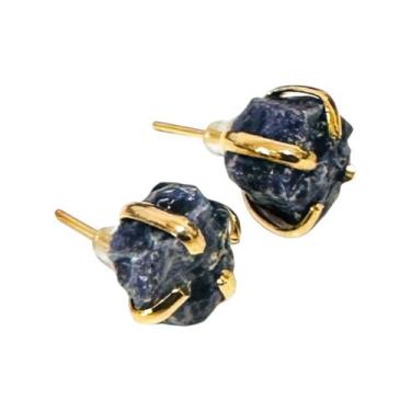 Imagem de Brinco Pedra Natural Sodalita Garrinha Banhado Ouro Prata Cores:Dourad