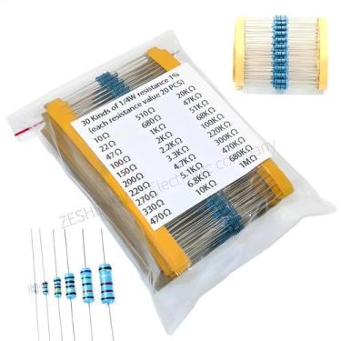 Imagem de Kit De Resistores De Filme Metálico Sortidos 600 Peças 1/4W Tolerância