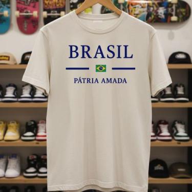 Imagem de Camiseta Masculina Brasil Futebol Algodão Premium Camisa Reforçada Con
