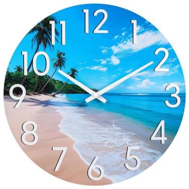 Imagem de Relógio de parede exterior impermeável com tema de praia JoFoMP de 12"