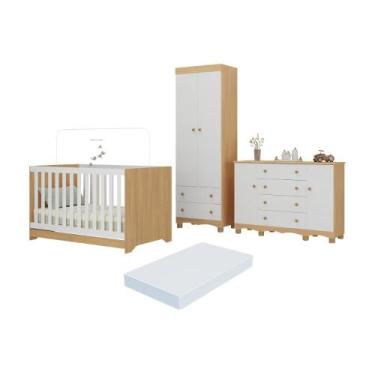 Imagem de Quarto de Bebê Completo com Berço Americano 3 em 1 Colchão Incluso Den
