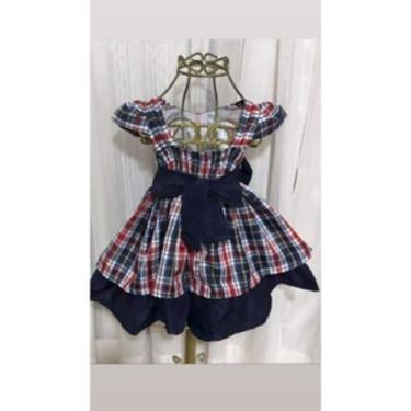 Imagem de Vestido Menina Infantil Elegante Xadrez Listrado Faixa Azul - EDYNHOKI