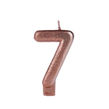 Imagem de Vela Aniversário Cintilante Glitter Rosé Gold Número 7 - Silverfestas