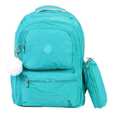 Imagem de Mochila Escolar Feminina Nylon Casual Estojo Porta-Lápis e Pompom Espa