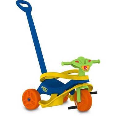 Imagem de Triciclo Mototico Passeio e Pedal 2 em 1 com Haste Removível Azul Brinquedos Bandeirante