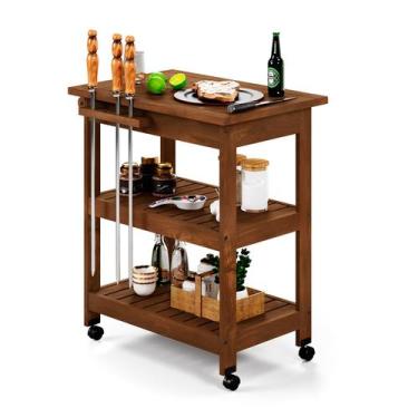 Imagem de Mesa Móvel Gourmet Adega 80 Cm Carrinho Churrasco Tampo Maciço em Made